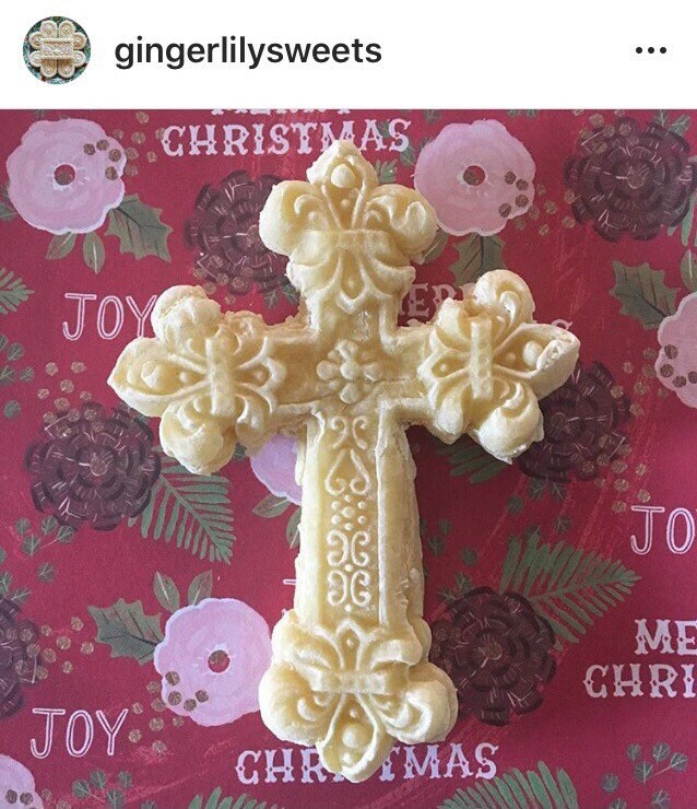 Fluer De Lis Cross Tea Cake Cookies Baptism Budded Cross Christening Confirmation First Communion Easter 1 Dozen Springerle